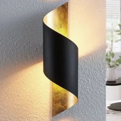 Lindby væglampe Vanni, sort/guld, metal, højde 57 cm