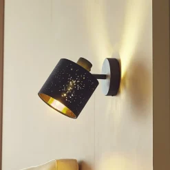 Lindby væglampe Vasilia, Ø 12 cm, sort/guld, stof