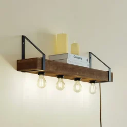 Lindby væglampe Vatana, træ, stik, USB-port, 80 cm