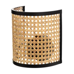 Lindby væglampe Yaelle, 20 cm høj, rattan, sort, E27