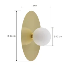 Lindby væglampe Zain, guld/hvid, glas, Ø 33 cm, G9