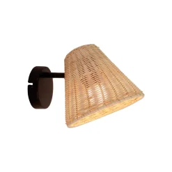 Lindby væglampe Zyralia, træfarvet, rattan, 19,5 cm høj
