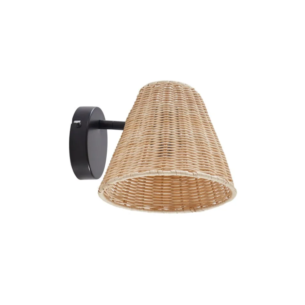 Lindby væglampe Zyralia, træfarvet, rattan, 19,5 cm høj