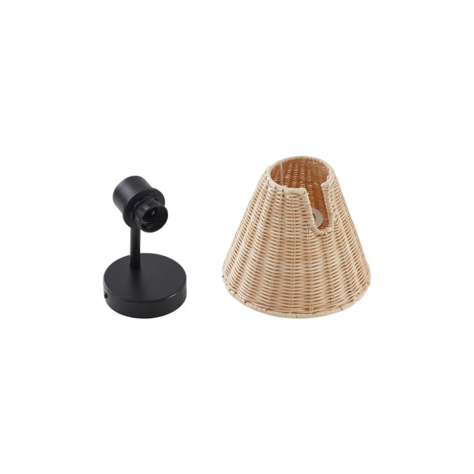 Lindby væglampe Zyralia, træfarvet, rattan, 19,5 cm høj
