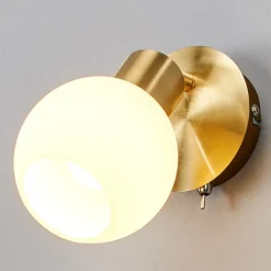 Lindby vægspot Elaina, messingfarvet, glas, 14 cm høj, E14
