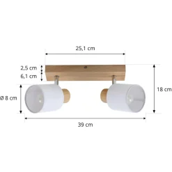 Lindby Wanessa loftspot, 39 cm, 2 lyskilder, træ, hvid, E14