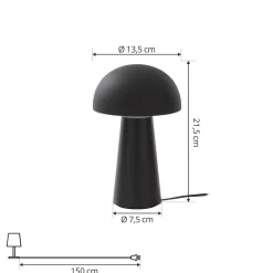 Lindby Zyre LED genopladelig bordlampe, sort, IP44, touchdæmper