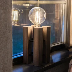 Lodge bordlampe, højde 28 cm, brun, træ
