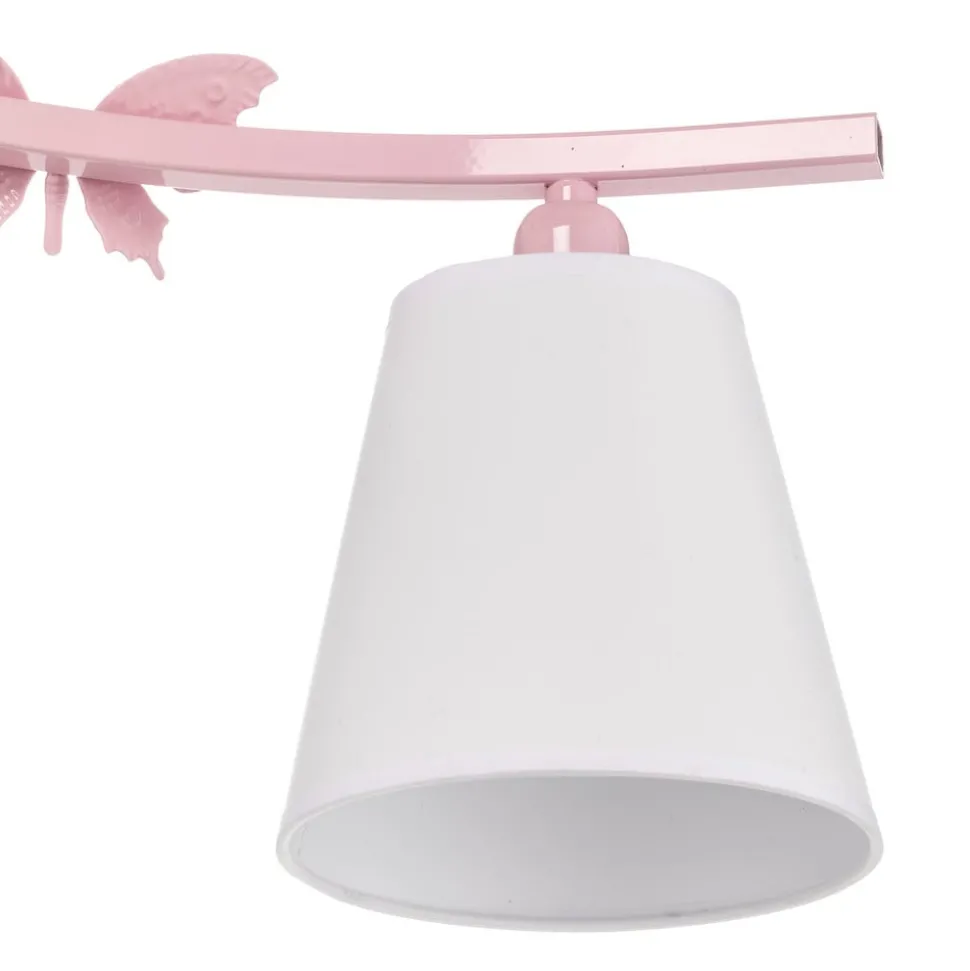Loftlampe Alice, pink, tre hvide stofskærme