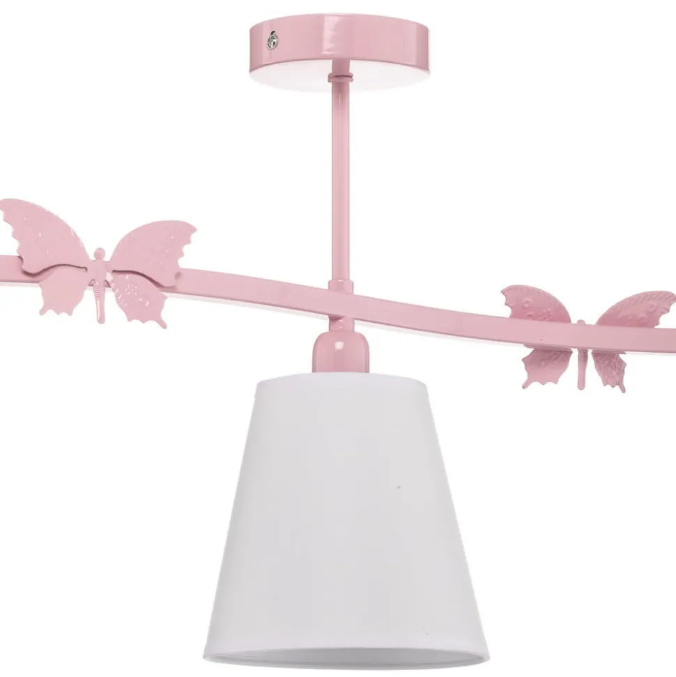 Loftlampe Alice, pink, tre hvide stofskærme