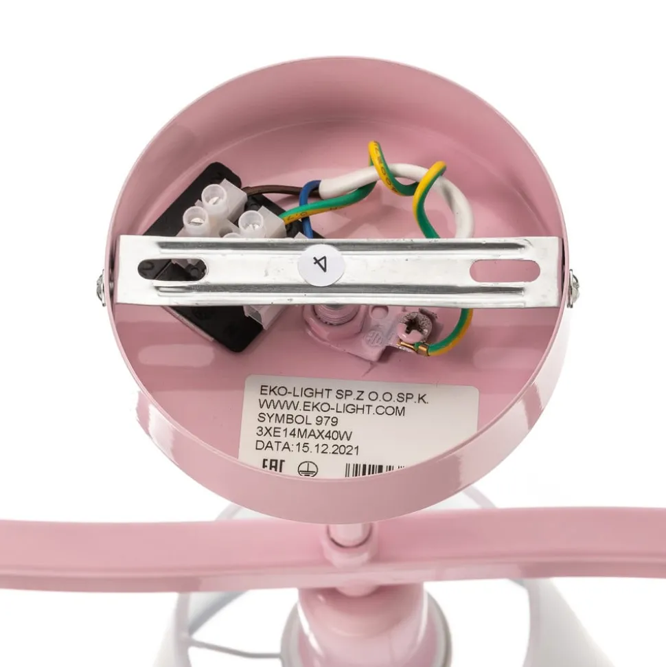 Loftlampe Alice, pink, tre hvide stofskærme