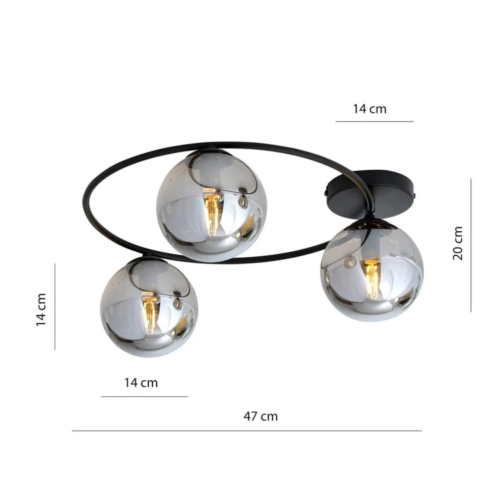 Loftlampe Ascella, 3 lyskilder, sort/grafit