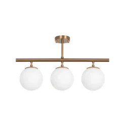 Loftlampe Atmaca, 3 lyskilder, antik guld, glas, 60 cm