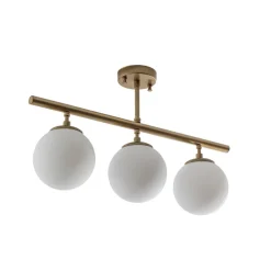 Loftlampe Atmaca, 3 lyskilder, antik guld, glas, 60 cm