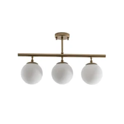 Loftlampe Atmaca, 3 lyskilder, antik guld, glas, 60 cm
