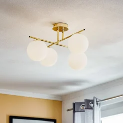 Loftlampe Aurora, guld, Ø 50 cm, 4 lyskilder, glas, E14