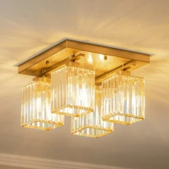 Loftlampe AV-1795-4E 4 lyskilder, kvadratisk, antik guld