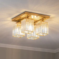 Loftlampe AV-1795-4E 4 lyskilder, kvadratisk, antik guld