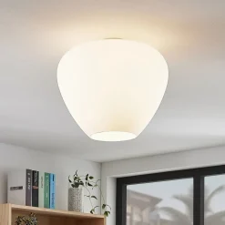 Loftlampe Bibiane i glas, opalhvid