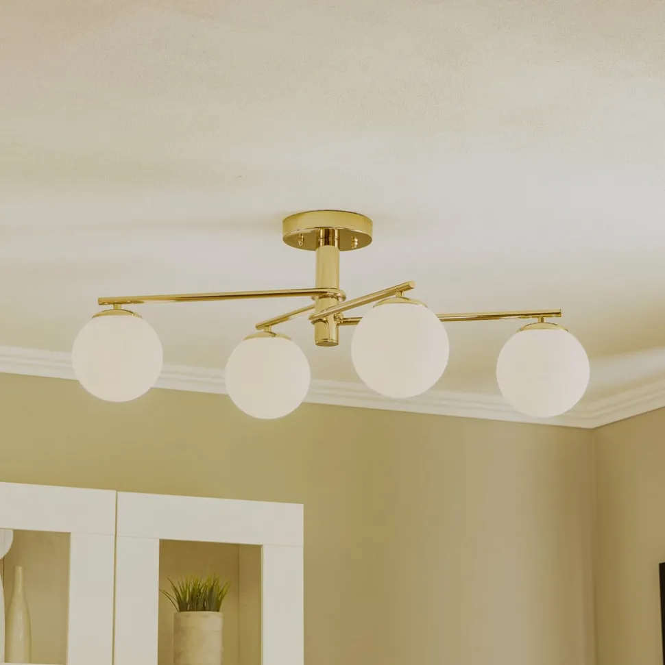 Loftlampe Bumerang, guld, 4 lyskilder