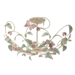 Loftlampe BUTTERFLY, creme/grøn/rosa, stål, 3 lyskilder