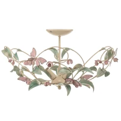 Loftlampe BUTTERFLY, creme/grøn/rosa, stål, 3 lyskilder