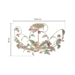 Loftlampe BUTTERFLY, creme/grøn/rosa, stål, 3 lyskilder