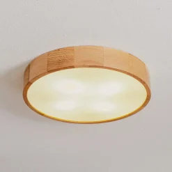 Loftlampe Cleo DR475, IP20, sensor, Ø 48 cm, egetræ
