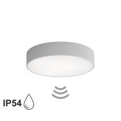 Loftlampe Cleo 400, grå, sensor, IP54, Ø 40 cm, metal