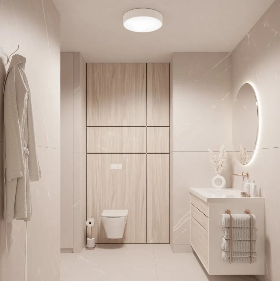 Loftlampe Cleo 500, hvid, sensor, IP54, Ø 50 cm, metal
