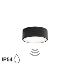 Loftlampe Cleo 200, sort, sensor, IP54, Ø 20 cm, metal