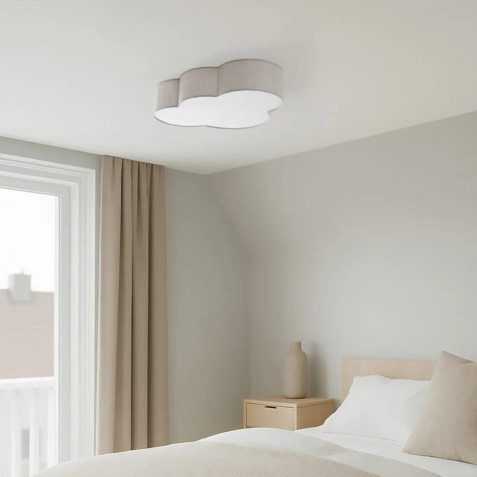 Loftlampe Cloud, beige, 63 cm lang, tekstil, sky, E27