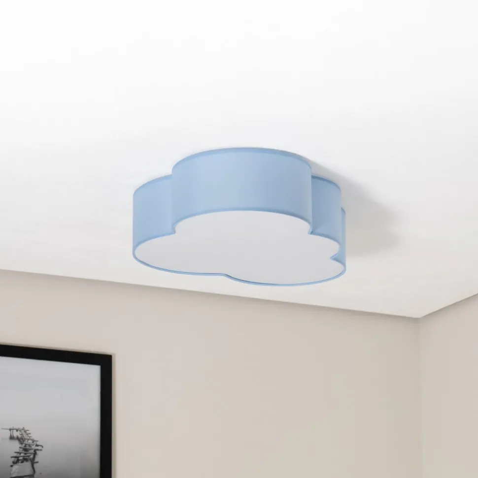 Loftlampe Cloud, blå, 63 cm lang, tekstil, sky, E27