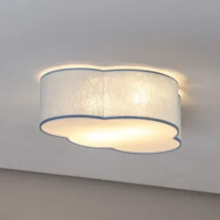 Loftlampe Cloud, blå, 43 cm lang, tekstil, sky, E27