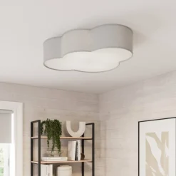 Loftlampe Cloud i tekstil, længde 62 cm, grå