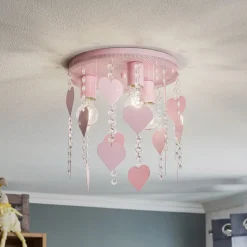 Loftlampe Corazon i pink med hjerter