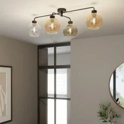 Loftlampe Cubus med 4 lyskilder klar/rav/grå