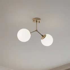 Loftlampe Damar, guld, glas, 2 lyskilder, længde 44 cm, E27