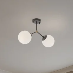 Loftlampe Damar, sort, glas, 2 lyskilder, længde 44 cm