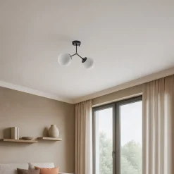 Loftlampe Damar, sort, glas, 2 lyskilder, længde 44 cm