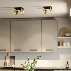Loftlampe Eye Spot med 4 lyskilder, sort/messing
