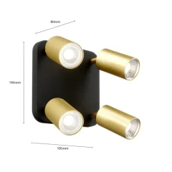 Loftlampe Eye Spot med 4 lyskilder, sort/messing