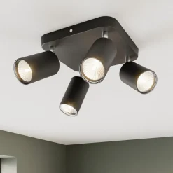 Loftlampe Eye Spot med 4 lyskilder, firkantet, sort