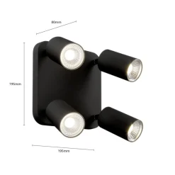 Loftlampe Eye Spot med 4 lyskilder, firkantet, sort