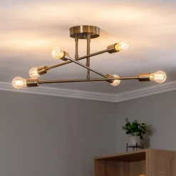 Loftlampe Flower 176, 6 lyskilder, guld antik