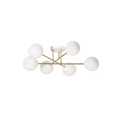 Loftlampe Glassy, 6 lyskilder, hvid/guld/opal