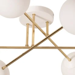 Loftlampe Glassy, 6 lyskilder, hvid/guld/opal