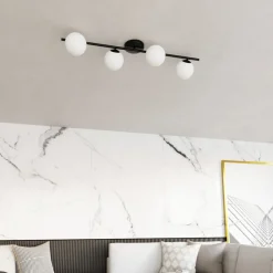 Loftlampe Glassy, 4 lyskilder, lineær, sort/opal