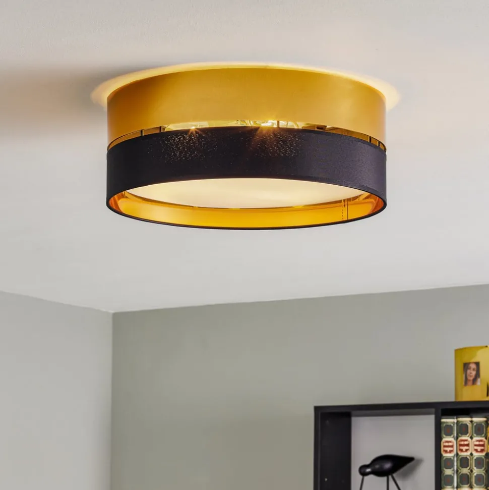 Loftlampe Hilton, sort/guld, Ø 45 cm