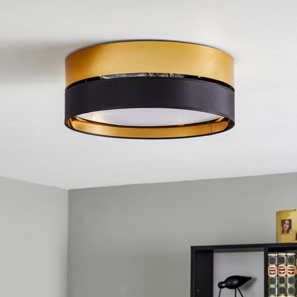 Loftlampe Hilton, sort/guld, Ø 45 cm